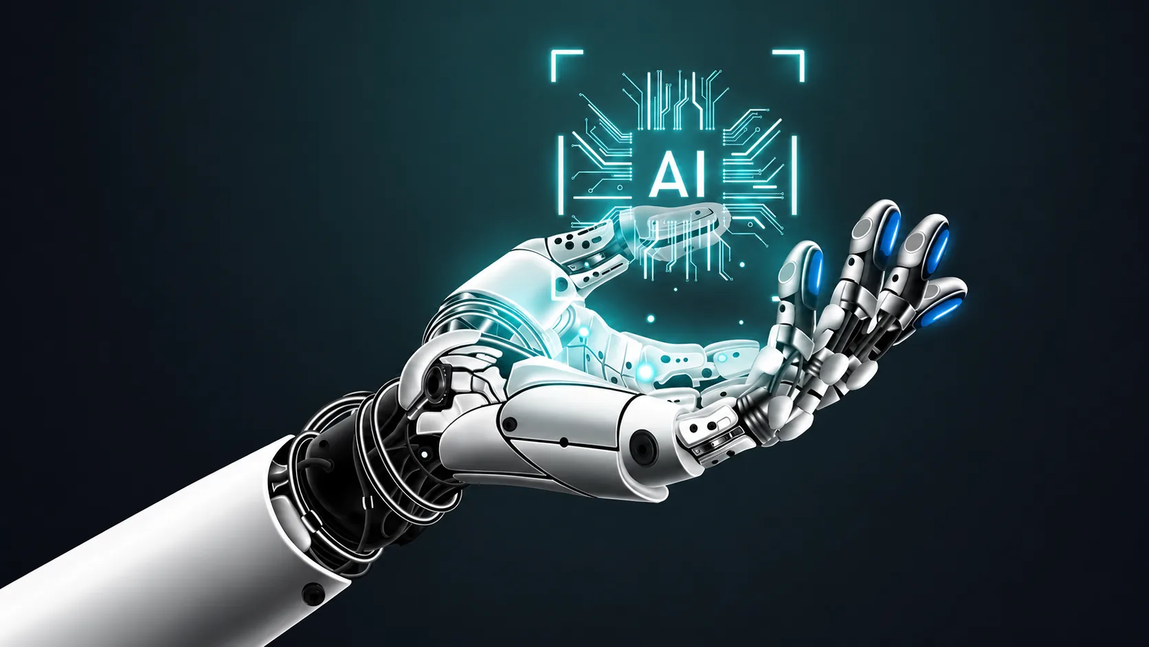 Robot hand holding an AI circuit chip