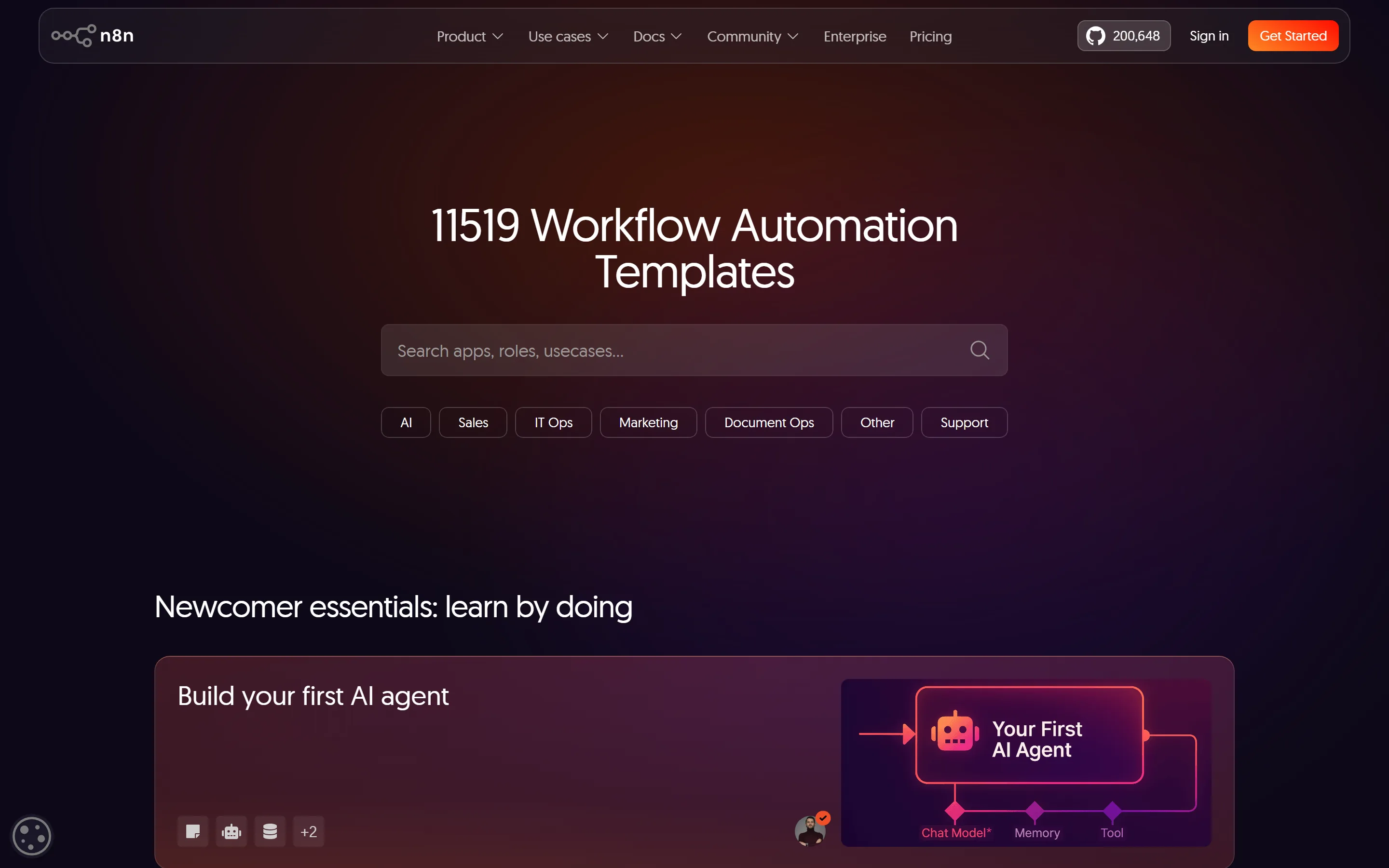 n8n template library showing thousands of prebuilt workflow automation templates