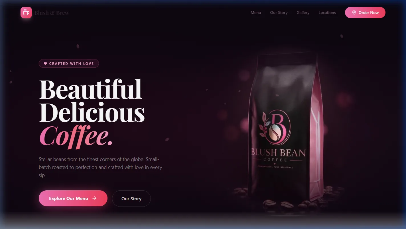 BlushBrew caf&eacute; brand and website built by Avelle