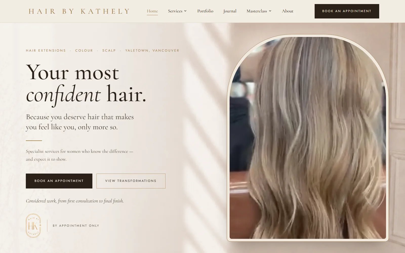 Hair by Kathely salon website homepage built by Avelle