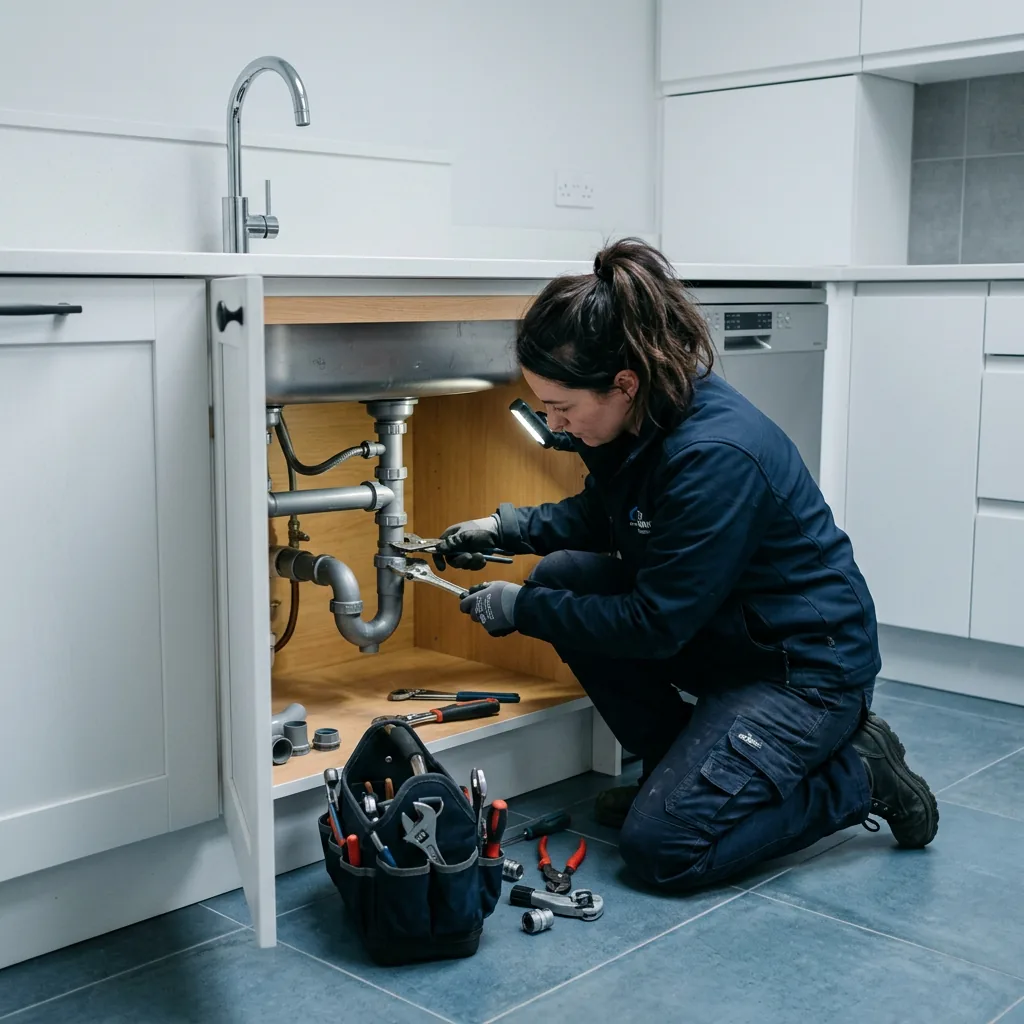 Plumber on a job site while a phone rings unanswered in a work van